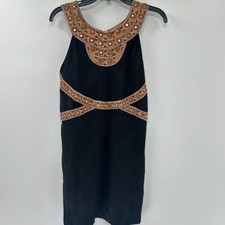 Free People Shisha Embroidered Halter Mini Dress Black & Bronze Size M Boho