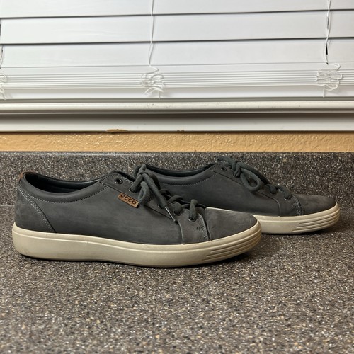 Ecco Mens Size US 10 EU 44 Shoe Sneaker Dark Gray Leather Casual Comfort Low Top - Picture 4 of 11