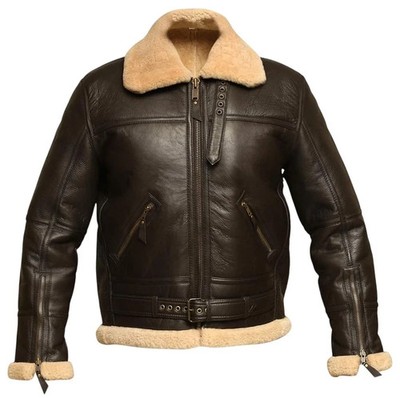 Men's B3 Bomber Shearling | sheepskin Leather Flight Aviator Brown Jacket