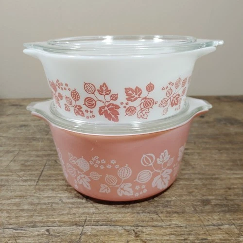 Two Vintage Pyrex Pink Gooseberry Casserole Covered Dish With Lids *READ