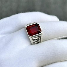 Men Handmade 925 Sterling Silver Garnet Turkish Ring Red Statement Jewelry