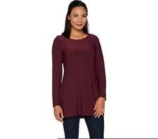 Attitudes by Renee Long Sleeve Scoop Neck Top w/Pockets-Fig-Small-NEW-A296407