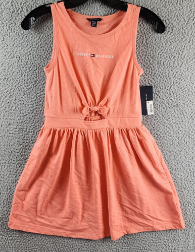Tommy Hilfiger Embroidered-Logo Dress Girls M(8-10) Peach Dusk Crewneck Pullover - Picture 2 of 14