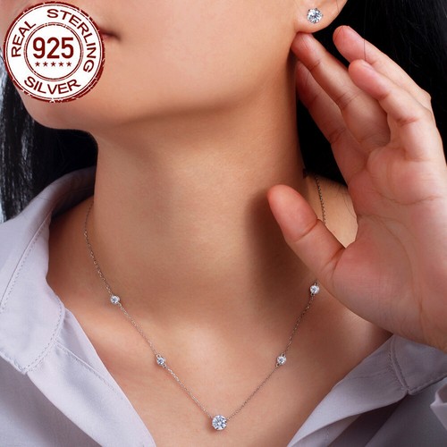 Conjunto de joyas blancas de plata de ley 925 con eslabones de cadena redondos sólidos - Imagen 2 de 6