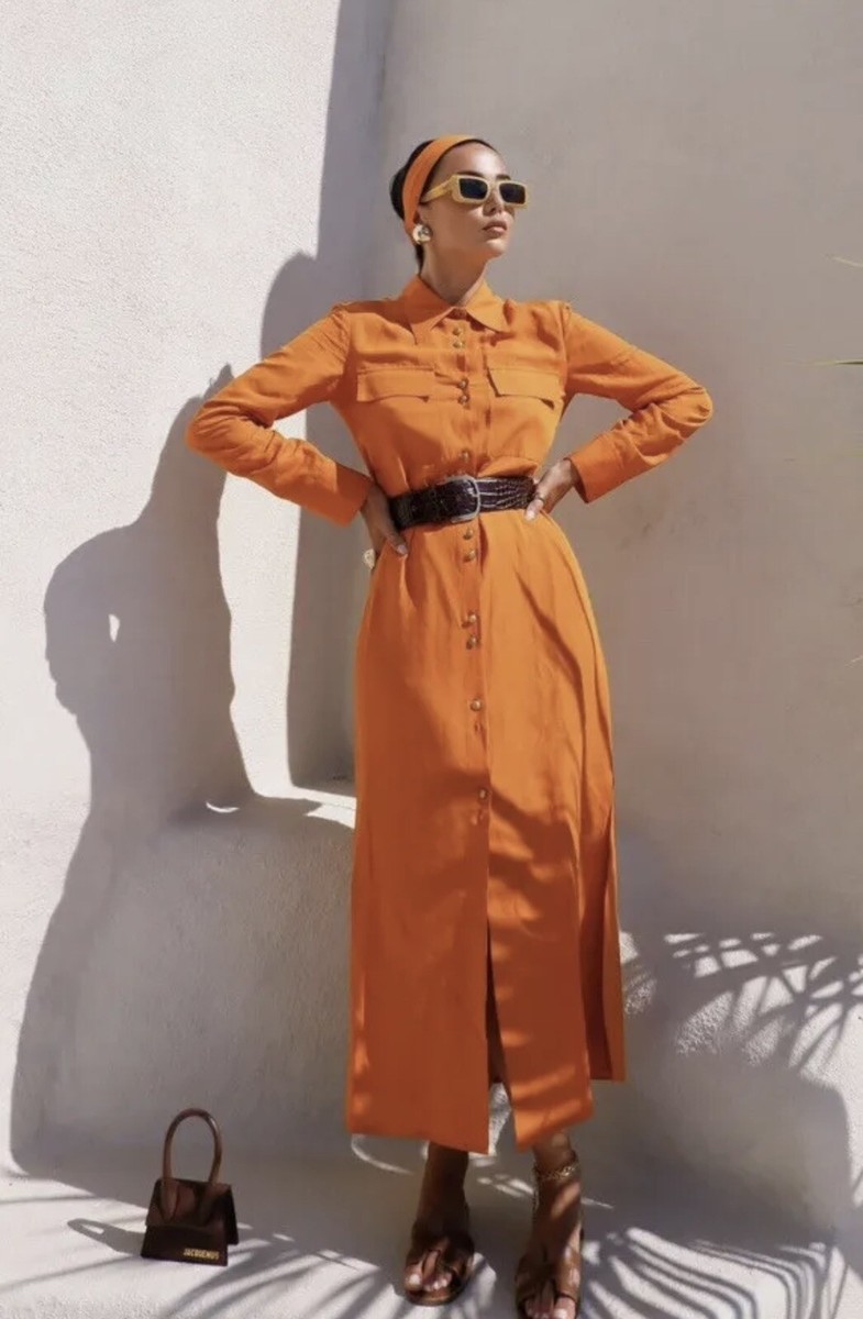 ZARA SS22 WOMAN COMBINATION SHIRT MIDI DRESS/ BURNT ORANGE