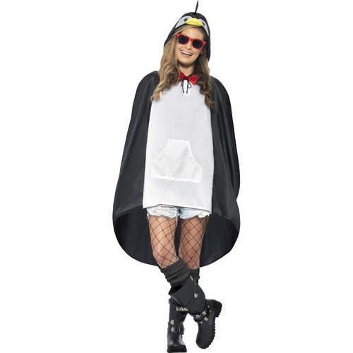 Pinguinkostüm Cape Vogelkostüm Regencape schwarz-weiß Regenponcho Fasching