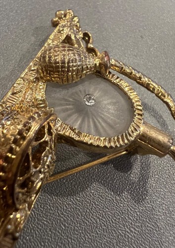 Vassoio vanità spilla strass tono oro 1928 con profumo vetro canfora elegante - Foto 5 di 8