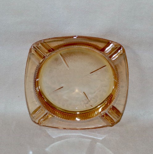 Jeanette Depression Glass ~ Floragold Louisa ~ Square Ashtray MCM - Picture 18 of 19