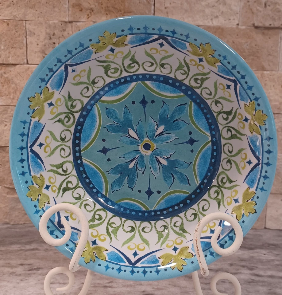 Juego de 4 cuencos florales con hojas azul melamina boho living 7 1/2" Foto 2 de 4