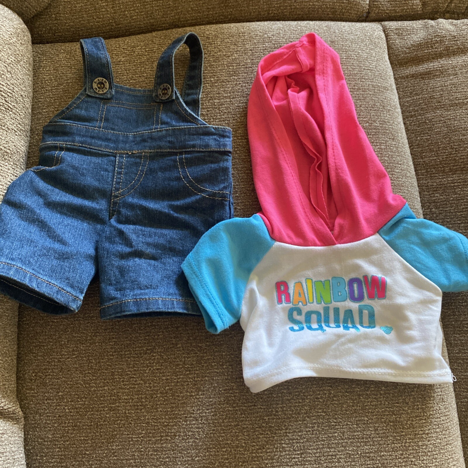 Build A Bear Clothes Lot - Bib Overalls & Rainbow Squad Hoodie