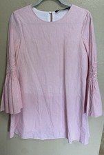 Zara Womens Skort Dress Size Small Red White Stripe Bell Sleeves Smocking