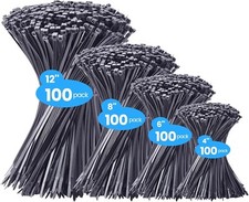 Zip Ties Assorted Sizes(4”+6”+8”+12”), 400 Pack, Black Cable Ties, UV Resistant
