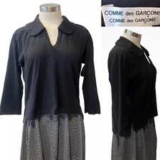 COMME des GARCONS Japan NWOT Black Collared, Elbow Slv,Cotton Jersey Top, Tee XS
