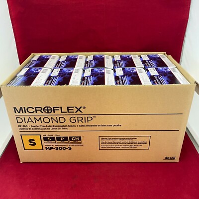 LOT OF 1000: Small MICROFLEX Diamond Grip Powder Free Latex Gloves FREE SHIP