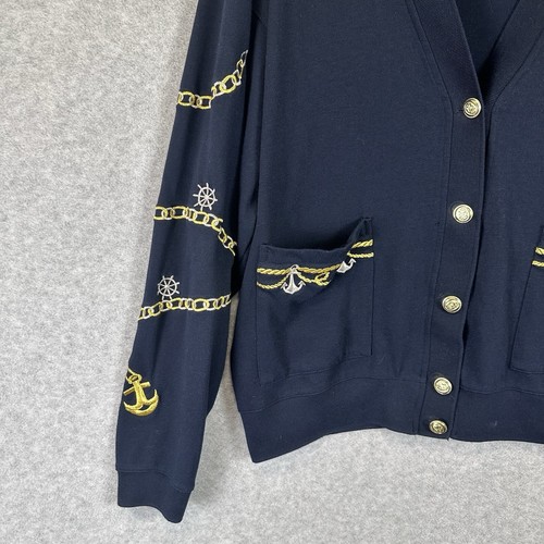 Vintage Nautical Anchor Chain Embroidery Oversized Gold Button Front Cardigan XL - Picture 8 of 15