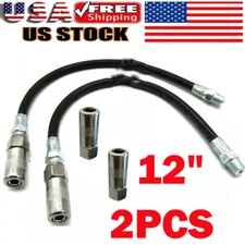 2x 12" Flexible Grease Gun Whip Hose Heavy Duty Extension Tube With Connector US