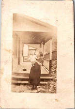 RPPC Postcard Photograph Woman & Infant Baby Pose by Porch c.1918-1930     23138