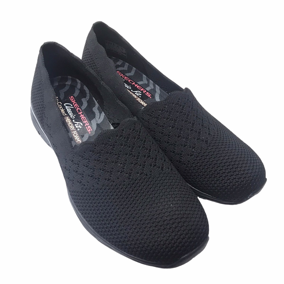SKECHERS Memory Foam ブラック スニーカー Skechers Classic Fit Air Cooled Memory Foam Slip On Shoes Black