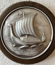 Vintage Viking Ship Norway 4.5” Wall Plaque by Hardanger Tredesign Sylvplett