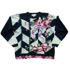 Rebecca Stone Vintage Floral Crochet Sweater Size Large
