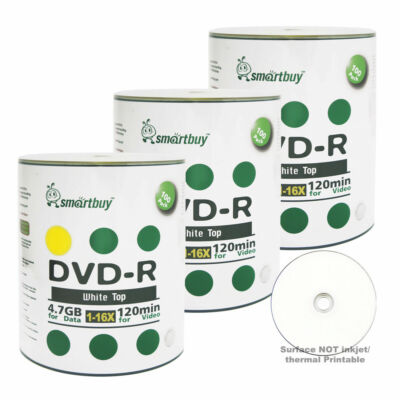 300 Smartbuy 16X DVD-R 4.7GB White Top Non Printable Blank Recording Disc