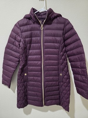 Michael Kors Hooded Packable  Down Puffer Coat Plumot Maroon Color Women Size M