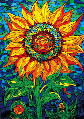 Puzzle-Glass Sun Flower-1000 Pieces Rectangle Puzzle Stained Glass Art Color Cha