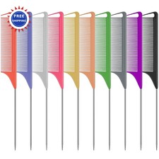 Rat Tail Combs Set 10 PCS Hair Teasing Fine Tooth Comb Parting Stainless Steel