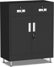 Metal Storage Cabinet with Locking Doors and 2 Drawers, Lockable Storage Cabinet