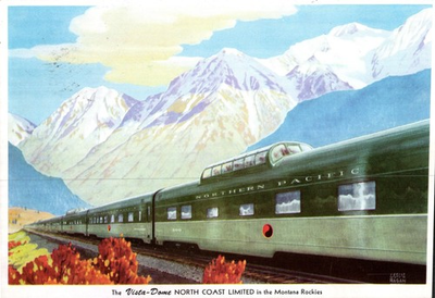 #ad Northern Pacific North Coast Limited Postcard 1955 Rockies Leslie Ragan Art $9.50