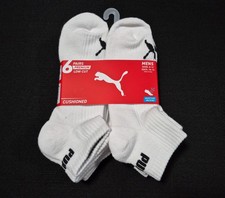 Puma Mens 6 Pr  Premium Low Cut Sports White  Socks Moisture Wicking SZ 8-12