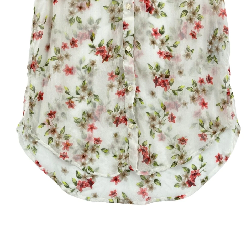 Camiseta sin mangas Hollister con botones para mujer pequeña blanca floral de gasa sin mangas bolsillo Foto 3 de 4