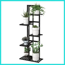 Stylish Black Bamboo Plant Holder Shelf - Perfect for Indoor and Outdoor Use