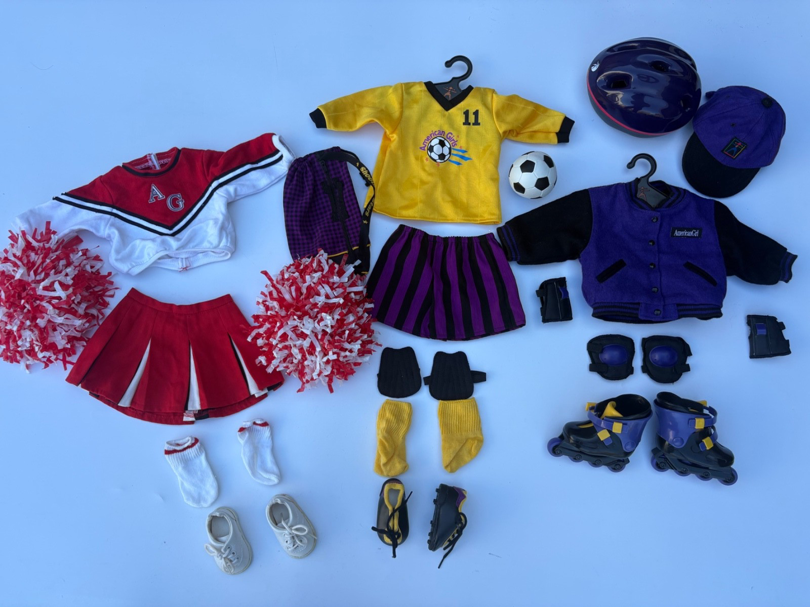 90s American Girl Doll Athletic Outfit Bundle Cheer Soccer Rollerblade