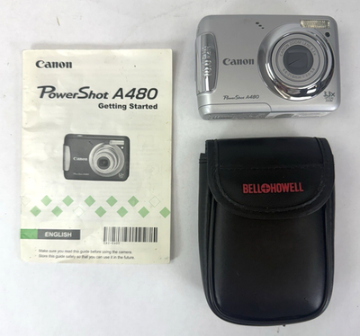 Canon Powershot A480 silver Compact Dugutal Camera w/ Case