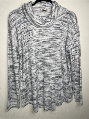 LOFT Gray Cowl Neck Sweater Heathered Knit Funnel Neck Womens Cozy Pullover