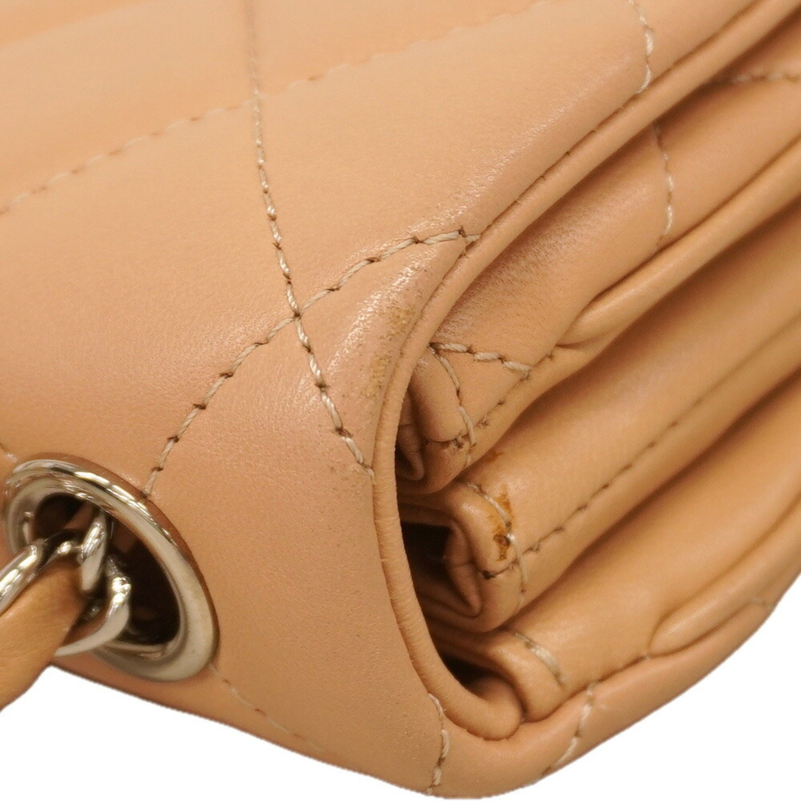 Chanel Matelassé Shoulder Bag, Double Chain, Lambskin, Beige, Women's GZl1j80n image 7