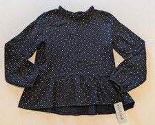 Cat Jack Girls Shirt Black With Gold Polka Dots Size 7/8 NWT