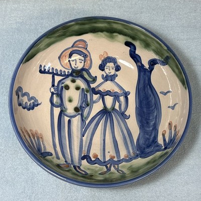 Vintage M.A. Hadley Pottery Farmer and Wife Large 11  Serving Bowl