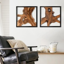 JOLLYMER 2 Pack Live Edge Teak Wood Wall Decor, Rustic 17 x 1 inches, Black