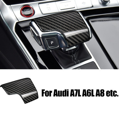 Black Carbon Fiber Car Gear Shift Knob Trim Cover For Audi A6 A7 Q8 S8 SQ8 RS6