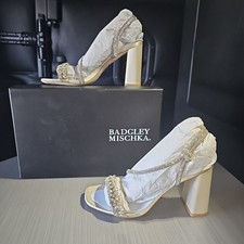 Badgley Mischka Naomi Ivory Satin Gemstone Wedding Shoes Gorgeous NEW In Box