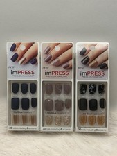 Kiss imPRESS No Glue Press-On Nails Manicure Short Squoval (Lot Of 3)