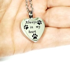 Silver Tone Pet Urn Cremation Memorial Necklace Paw Print