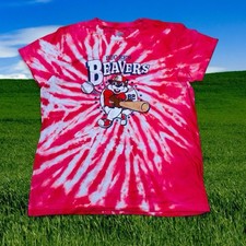 Buc-ee  s Beavers Baseball Tie Dye T-Shirt Youth Large Red White Kid Graphic Tee