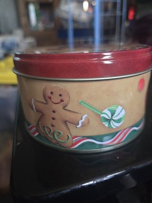 Cookies for Santa round metal tin canister featuring festive gingerbread man