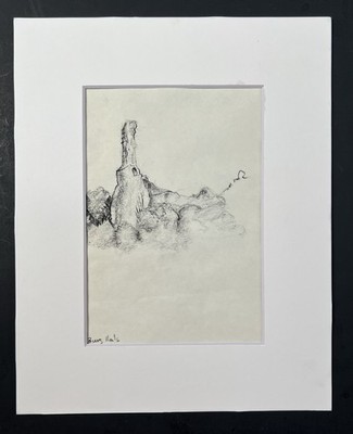 Vtg Folk Art Pencil Drawing Burg Hals 10x8  Matted Architecture Sketch