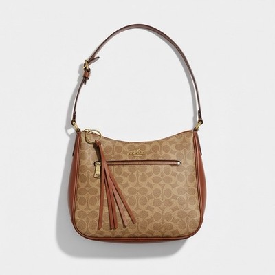 COACH 38579 Chaise Tan Signature Coated Canvas & Rust Leather Crossbody