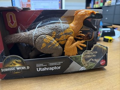  Mattel Jurassic World Rebirth Wild Roar Utahraptor Dinosaur Toy with Tail-Contr