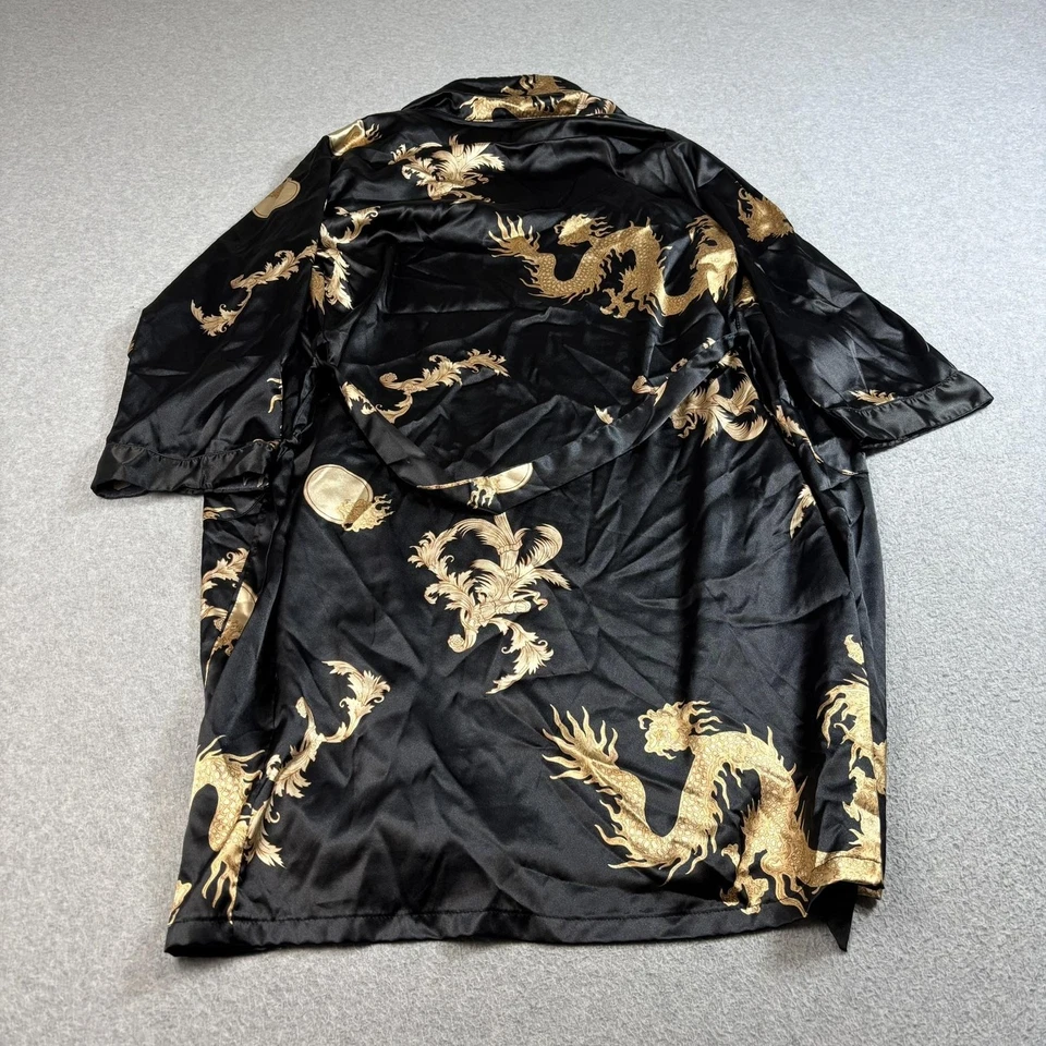 Bata kimono dragón para hombre grande negra dorada satinada sedosa salón vestido largo Foto 2 de 4